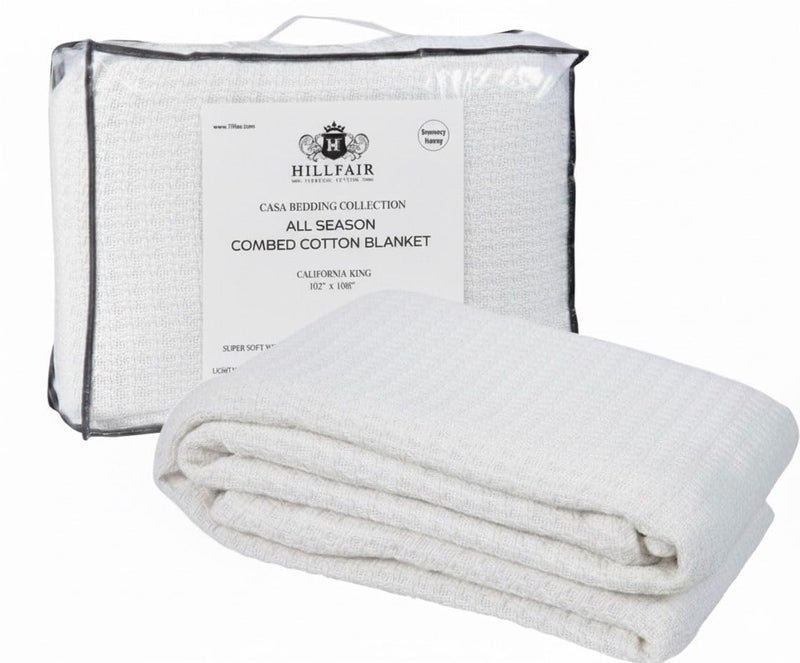HILLFAIR 100% Combed Cotton Blanketâ€“ California King Size Bed Blanket â€“ Warm Soft All Season Breathable Blankets â€“ 102 x 108 inch Extra Large Oversized California King Cotton Blankets for Bed- Ivory - Image 1